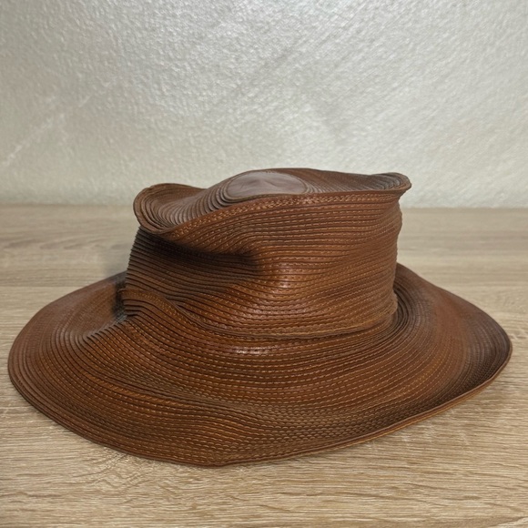 Patricia Underwood Mew York Brown Leather Vintage Fedora Corded Women Hat S/M main image 7